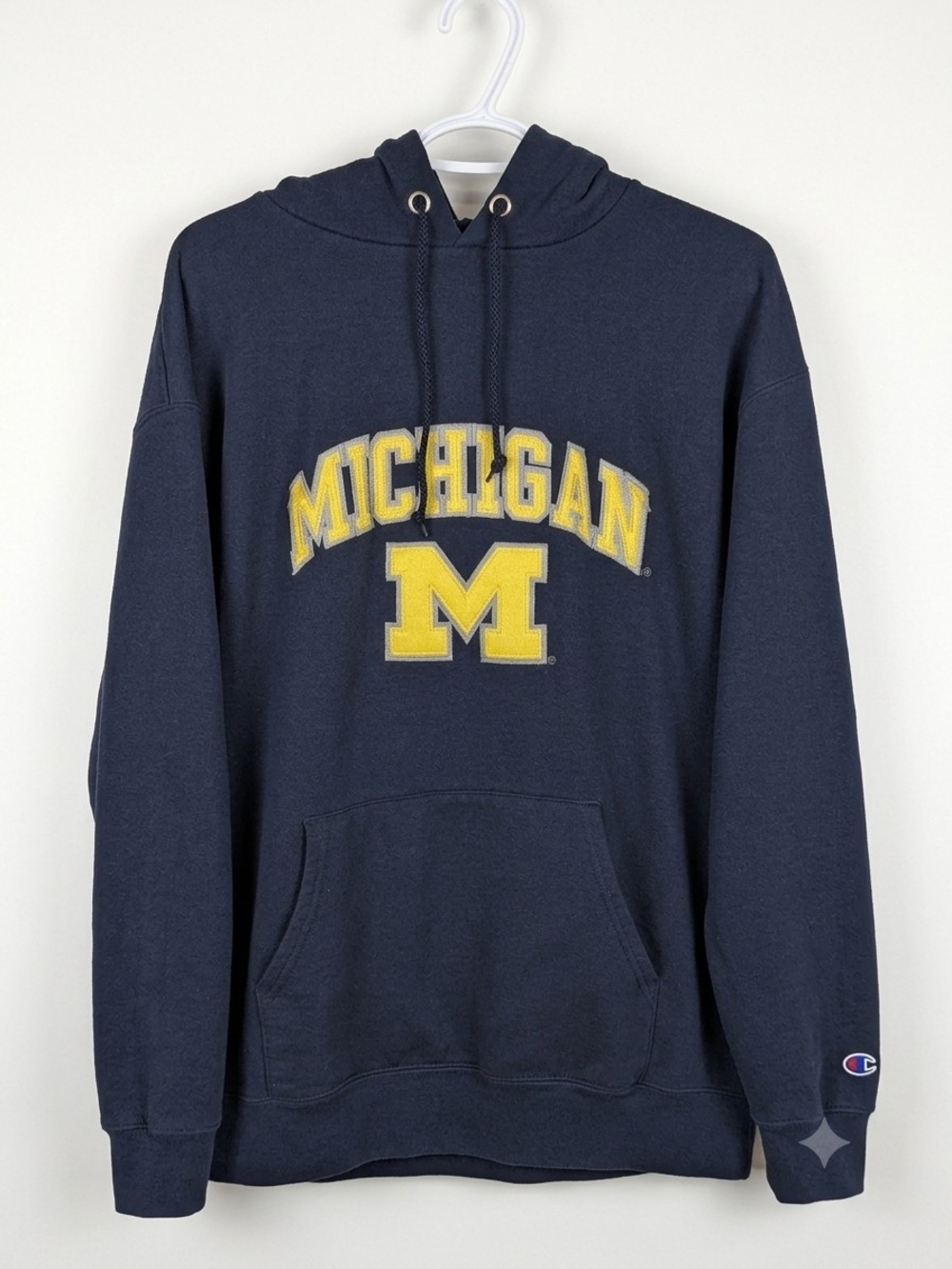 Champion University of Michigan Wolverines Spellout Hoodie Sweatshirt (Large)